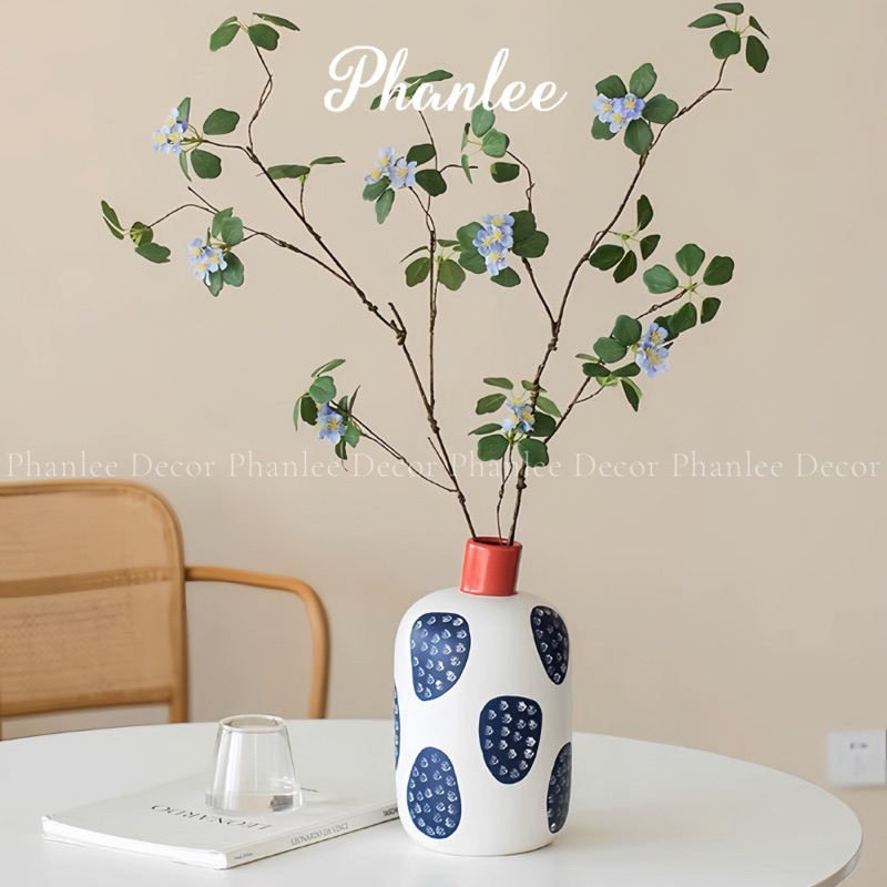 Cành lá lưu ly 2 màu xanh trắng trang trí nhà cửa Phanlee