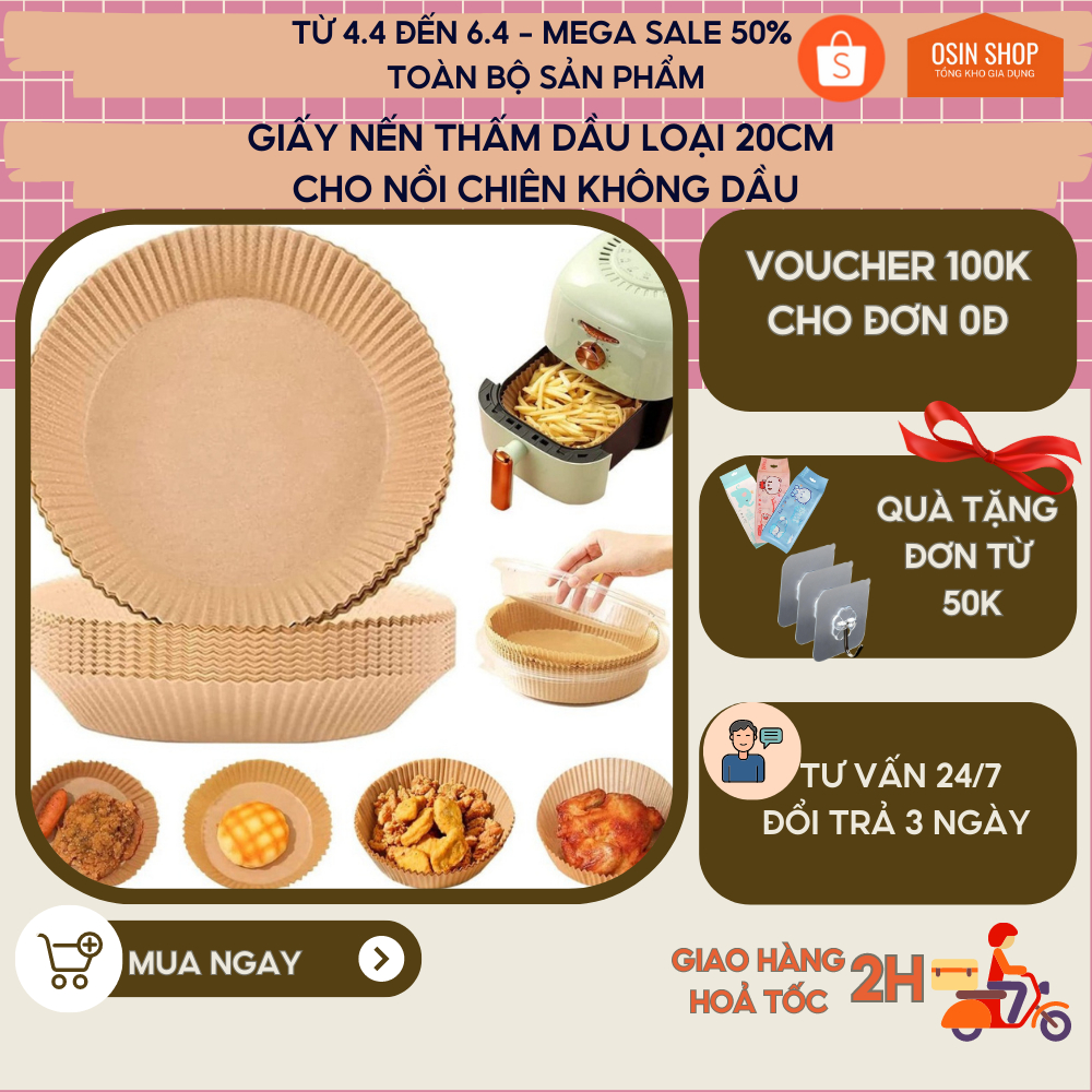 Giấy Nến Lót Nồi Chiên Không Dầu Dạng Khay 200 100 50 tờ Gia Dụng Osin Shop