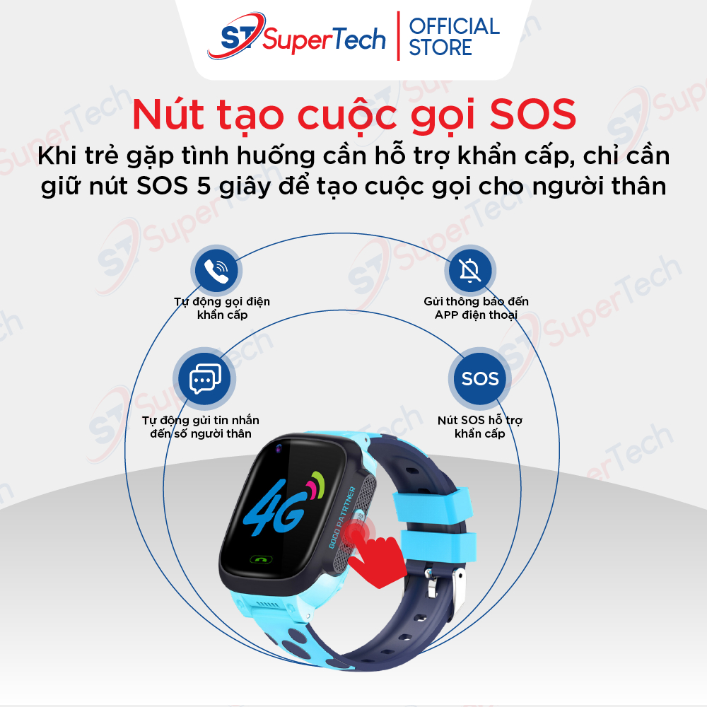 Đồng hồ định vị, đồng hồ thông minh trẻ em SuperTech Y95 lắp sim nghe gọi video 4G, kết nối wifi, định vị, chống nước | BigBuy360 - bigbuy360.vn
