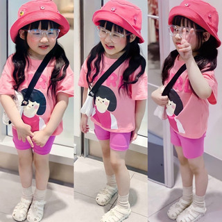 Sét bộ đùi áo hồng quần legging tím cho bé gái chữ GIRL