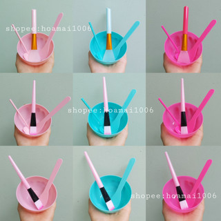 BỘ TRỘN MẶT NẠ, Bộ Chén Cọ Đắp Mask: chén, cọ cán hồng, cọ silicon, que quét mặt nạ, xẻng múc bột
