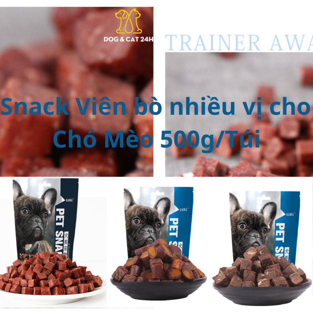 Bánh thưởng viên bò - gà tươi cho chó mèo Captain 500g, Snack cho chó mèo