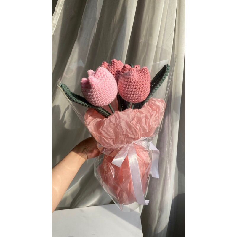 BÓ 3 HOA TULIP BẰNG LEN