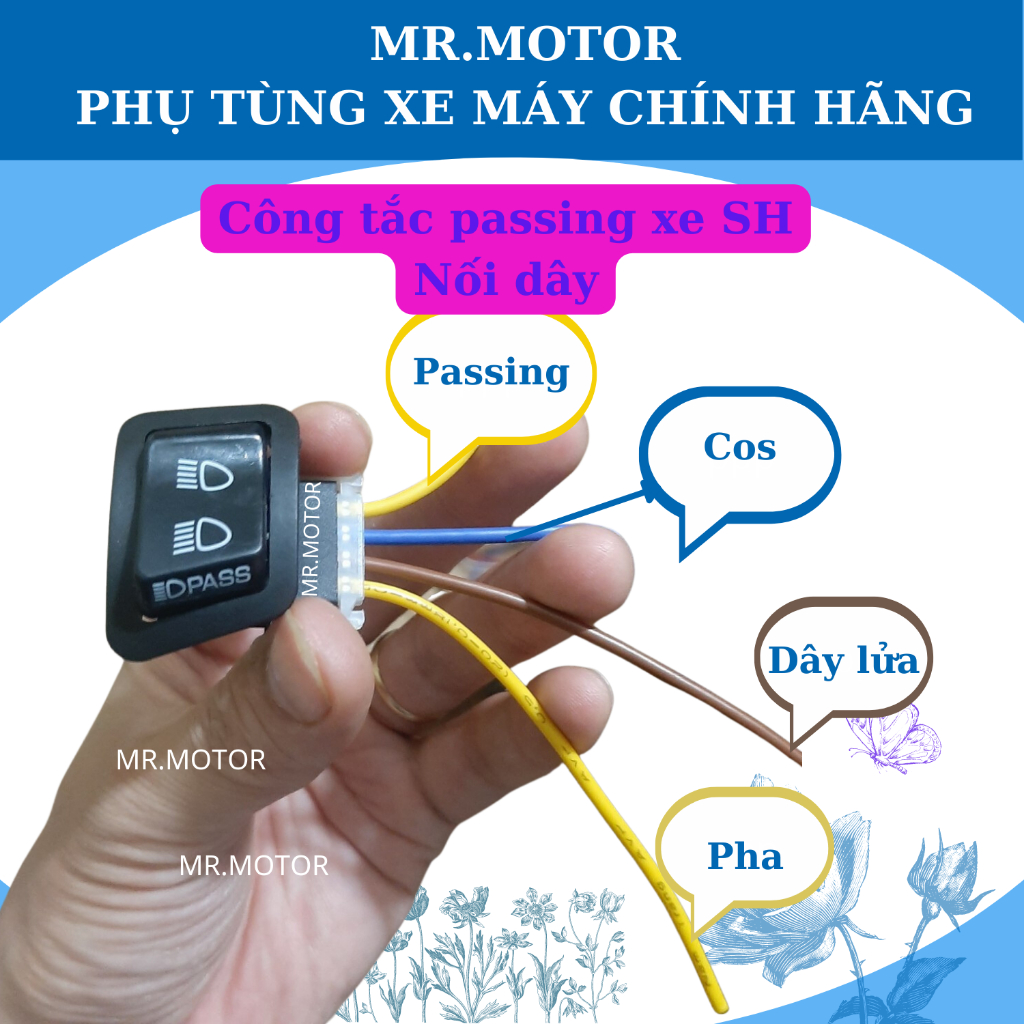 Công tắc pha cos tích hợp passing lắp cho xe wave 50, 100, 110, Sh