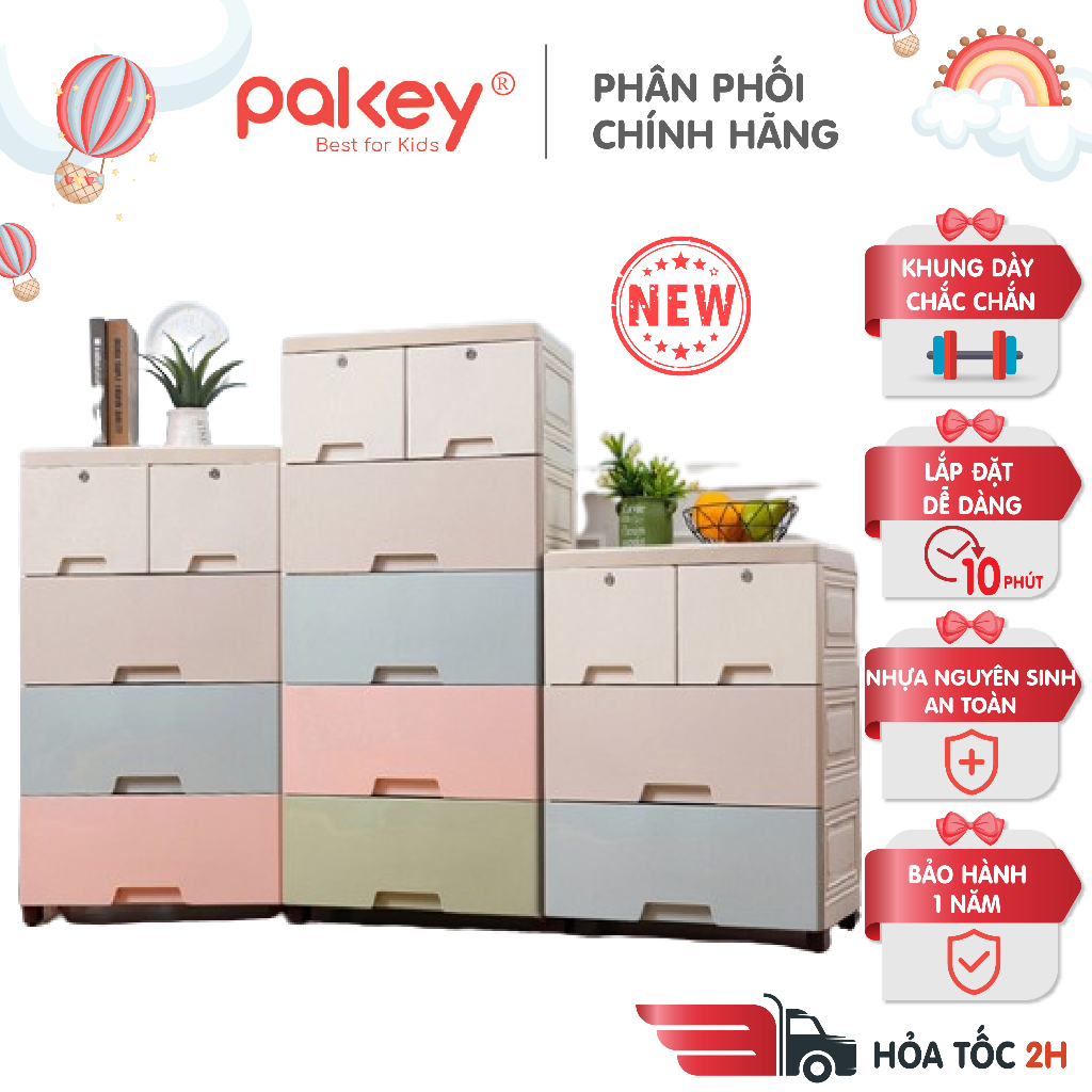 Tủ Đựng Đồ Ngăn Kéo Tiện Lợi - Tủ Quần Áo Cho Bé Có Bánh Xe - Hàng Loại 1 Chính Hãng Pakey - Bảo Hành 1 Năm