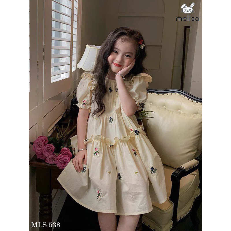Đầm Melisa thêu hoa bé gái (10-45kg)