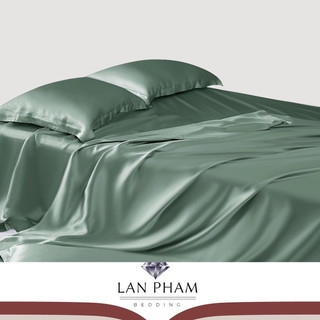 (Loại 1) Bộ Vỏ Chăn Ga Gối Phi Lụa 5 Món Cao Cấp Mát,Mềm,Mịn Lan Bedding- Màu Xanh Matcha