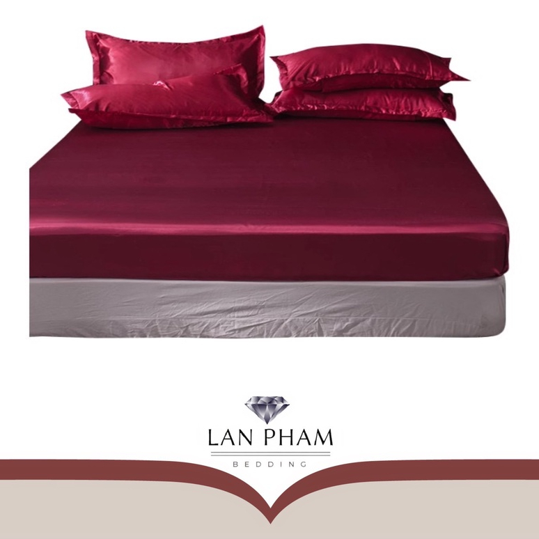 (Loại 1) Bộ Ga Gối Phi Lụa 4 Món Cao Cấp Lan Bedding Màu Đỏ Mận