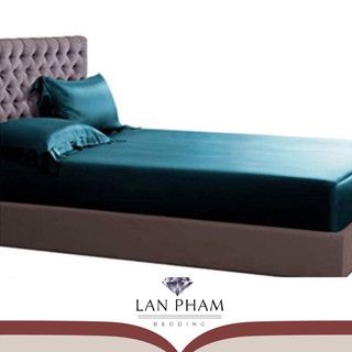 Bộ ga gối phi lụa 4 món cao cấp mềm mát mịn lan bedding màu xanh cổ vịt