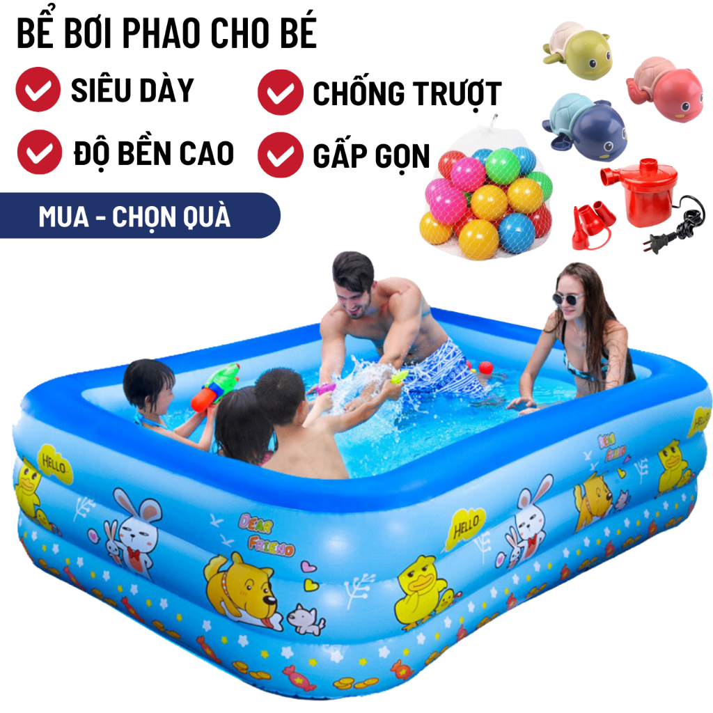 [TẶNG BƠM ĐIỆN] HỒ BƠI cho bé 3 tầng loại 3M, 2M6, 2m1 và 1m8,1M5 ... Bể bơi 3 tầng, đáy 2 lớp, chống trượt, An toàn