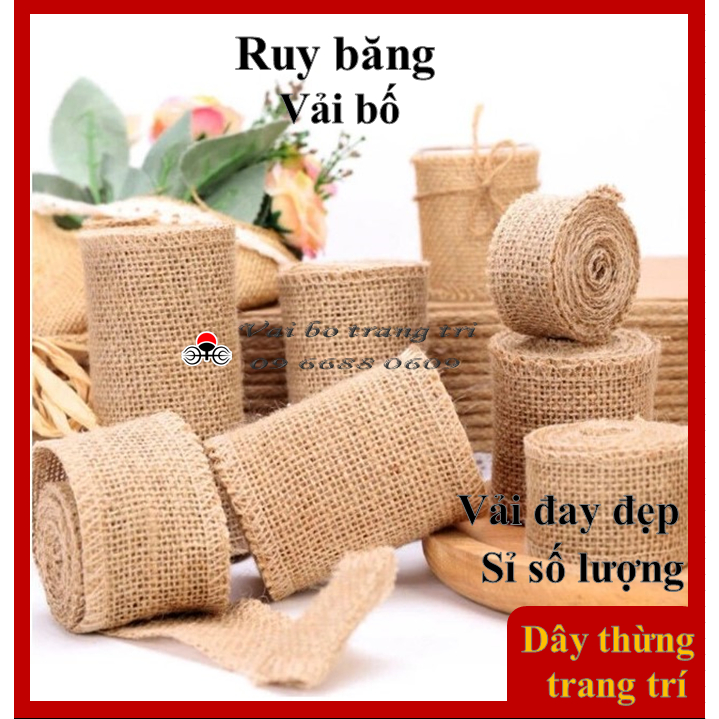Cuộn ruy băng vải bố, ruy băng vải đay, cuộn dài 5m, làm handmade, decor, trang trí tiệc, thắt lơ