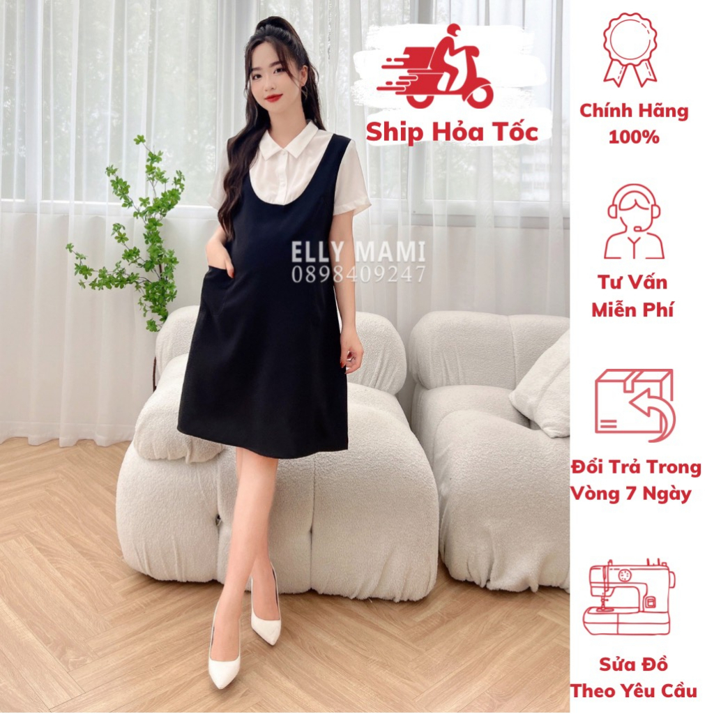 ( 40kg - 95kg ) Đầm Bầu ,Suông Liền Cổ Sơmi Trắng Form Dễ Mặc Thoải Mái Suốt Thai Kì & Sau Sinh ( Kèm Video +Ảnh Thật )