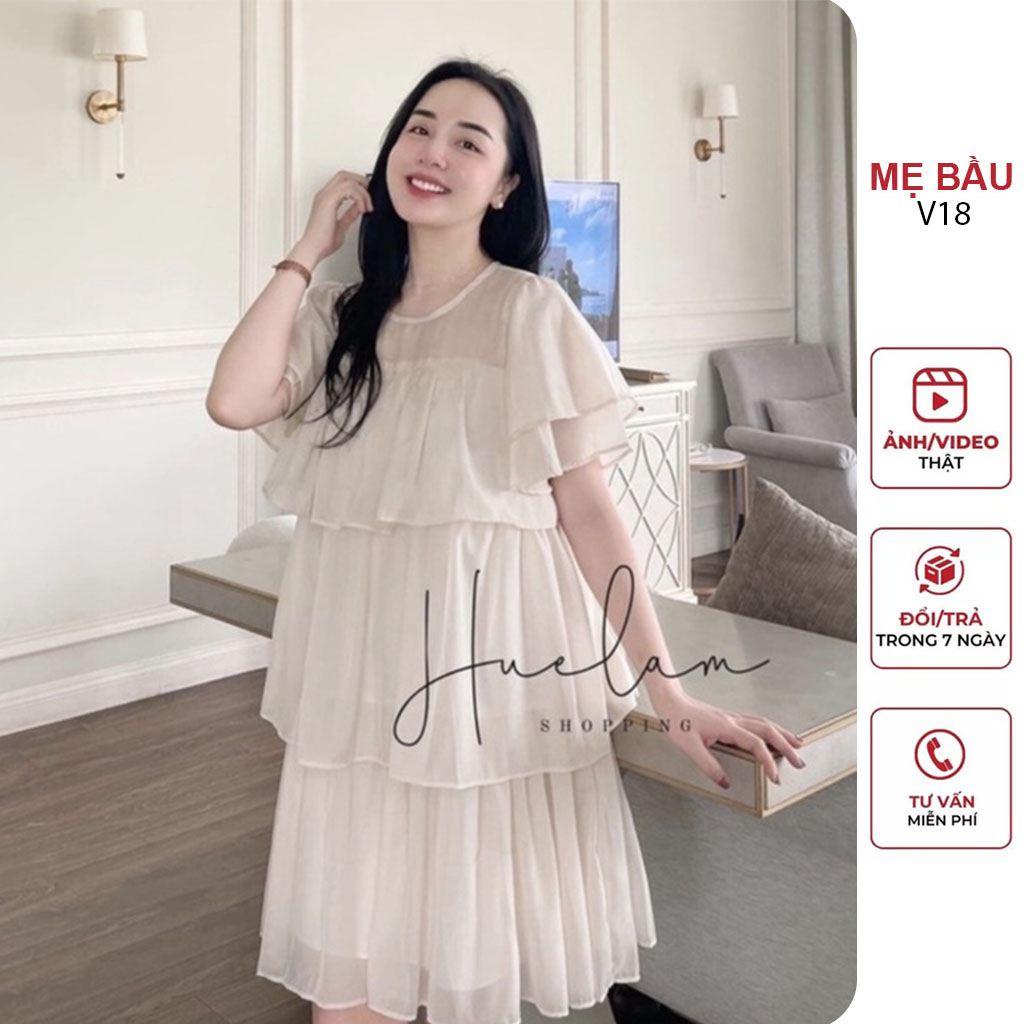 ĐẦM VÁY BẦU DỰ TIỆC MÙA HÈ PHONG CÁCH 3 TẦNG ĐẸP - ĐẦM BẦU BABYDOLL CÔNG SỞ XINH MẶC TRƯỚC VÀ SAU SINH BIGSIZE