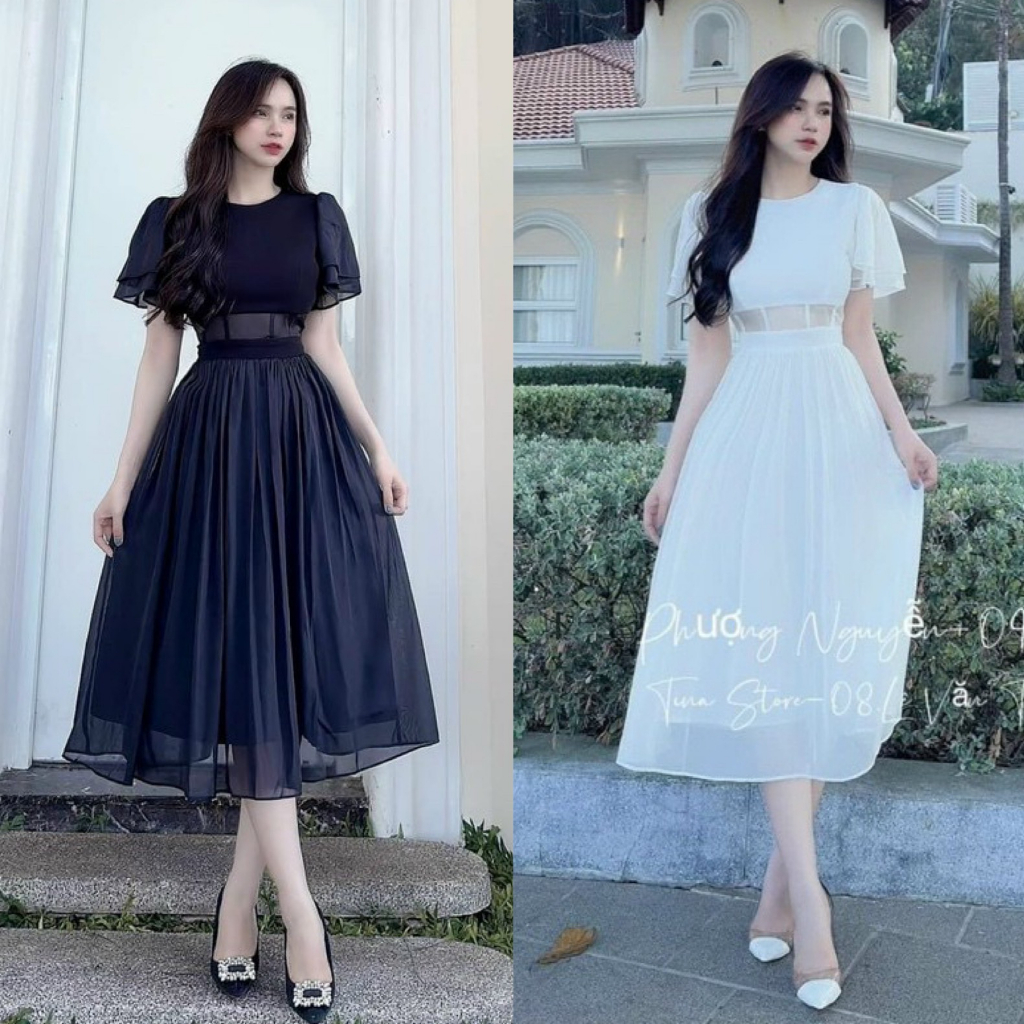 Đầm váy nữ voan tơ ánh kim xòe 2 lớp xinh xắn dành cho các nàng diện đi chơi, đi biển siêu xinh