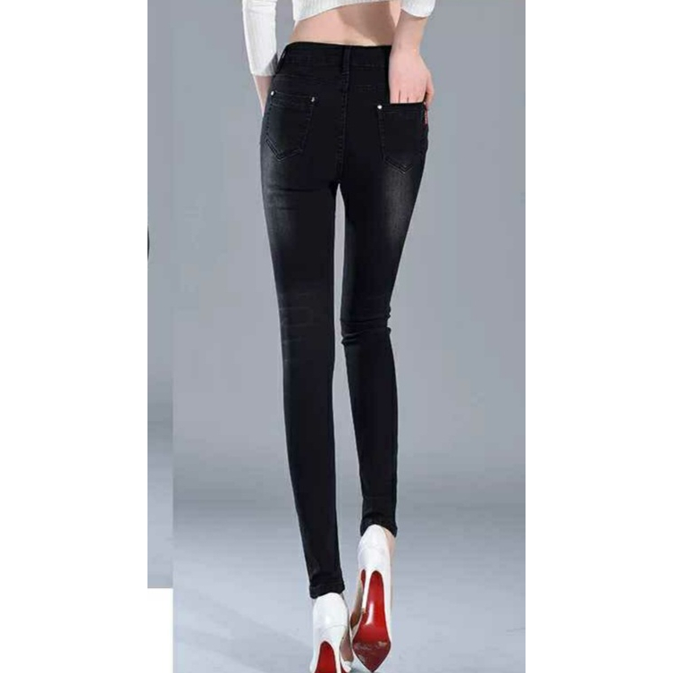 Quần Bò Nữ Quần Jean Nữ Trơn Denim Co Giãn Lưng Cao Dáng Skinny Cao Cấp Sang Trọng