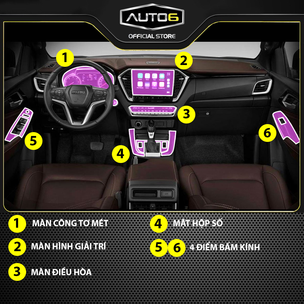 ISUZU DMAX 2021-2023: Phim PPF dán bảo vệ nội thất ô tô - AUTO6 &lt; Chống xước và che mờ vết xước cũ hiệu quả &gt;