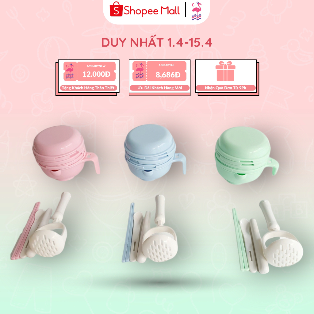 Bộ Dụng Cụ Chế Biến Đồ Ăn Dặm Cho Bé Ấm Baby 10 Chi Tiết Gồm Bộ Chày Cối, Rây Lọc, Mài Nghiền Tiện Dụng Ấm Gift & Decor