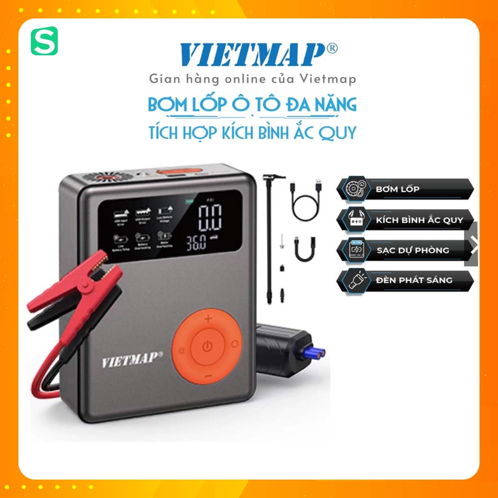 Bơm lốp đa năng Vietmap MF139 kết hợp kích bình ắc quy 4 trong 1 - Hàng chính hãng bảo hành 12 tháng