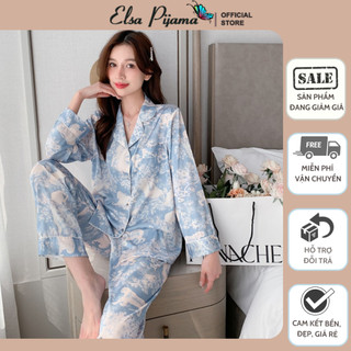Bộ lụa mặc nhà đồ pijama nữ tay dài chất lụa cao cấp mát mềm mịn elsa pijama