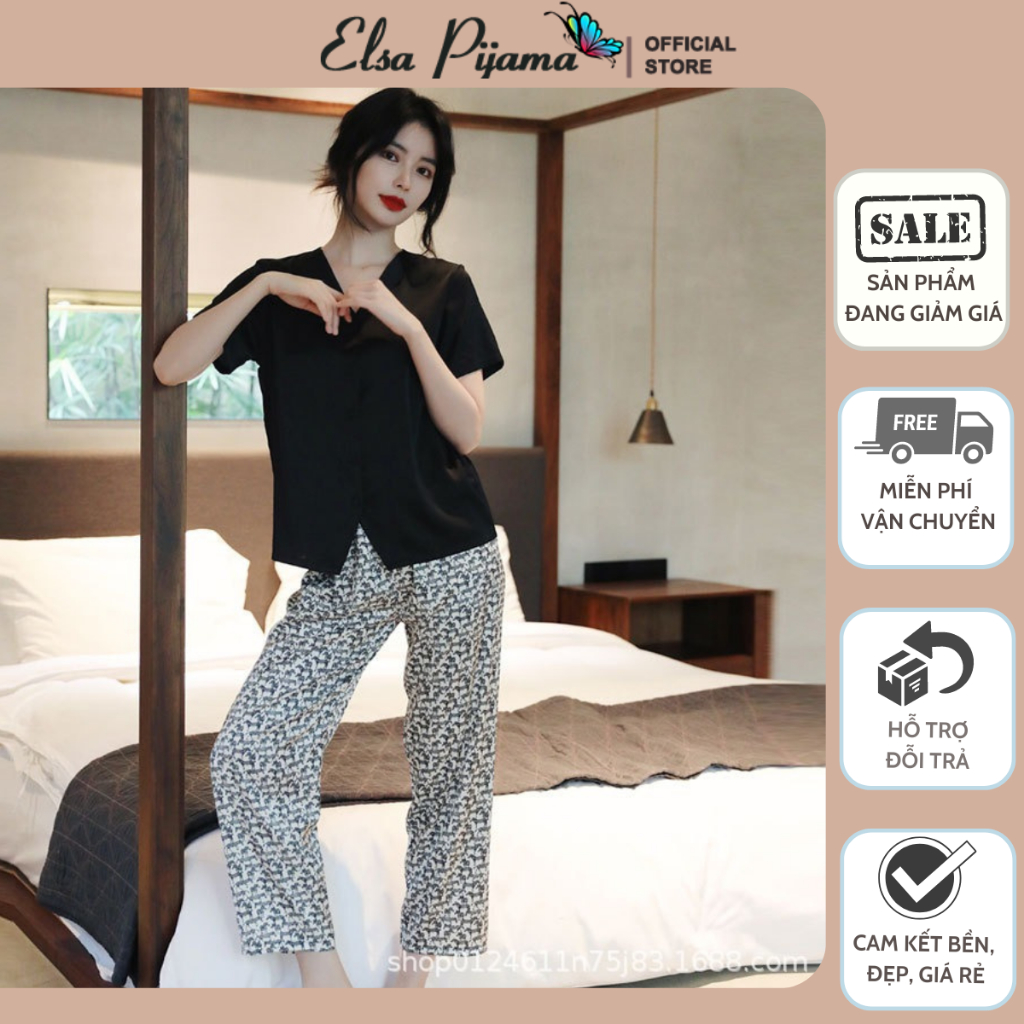 Bộ Lụa Mặc Nhà Pijama Lụa Nữ Chất Lụa Cao Cấp Mát Mềm Mịn ELSA PIJAMA