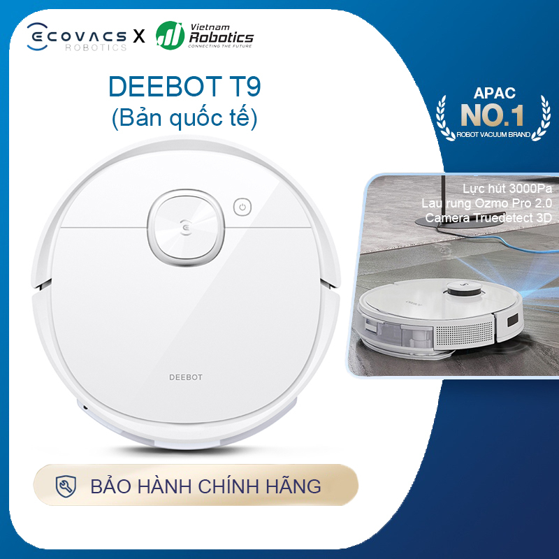 Robot hút bụi lau nhà Ecovacs Deebot T9 - Trắng Bản Quốc tế - App Tiếng Việt, hàng chính hãng full VAT