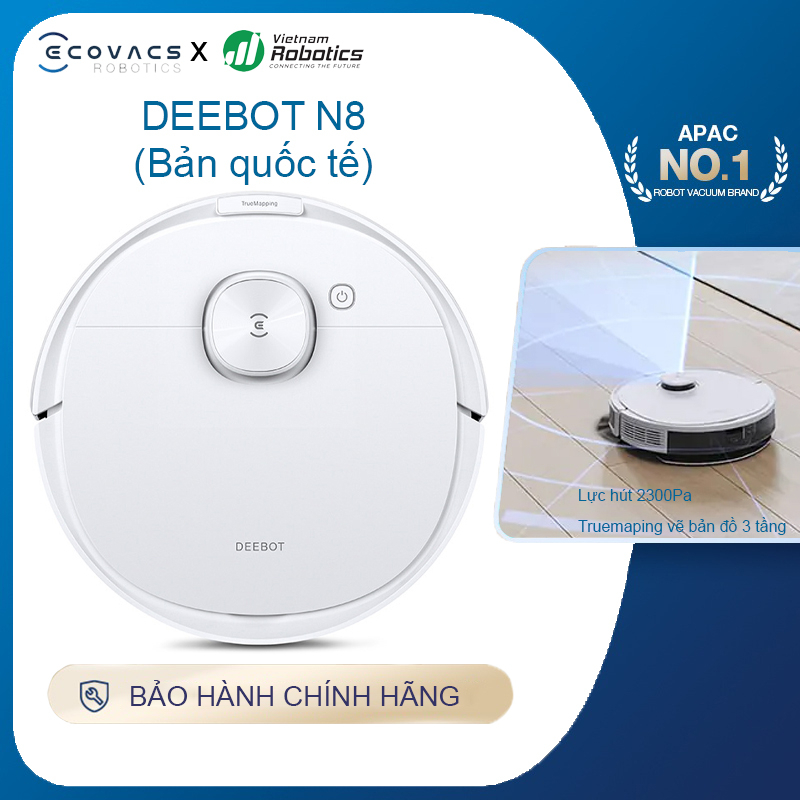 Robot hút bụi lau nhà Ecovacs Deebot N8 - Trắng Bản Quốc tế - App Tiếng Việt, hàng chính hãng full VAT