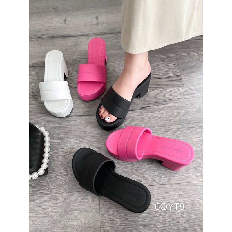 Guốc Gót Vuông Thô Đế Đúp Quai Phồng Sọc Siêu Xinh