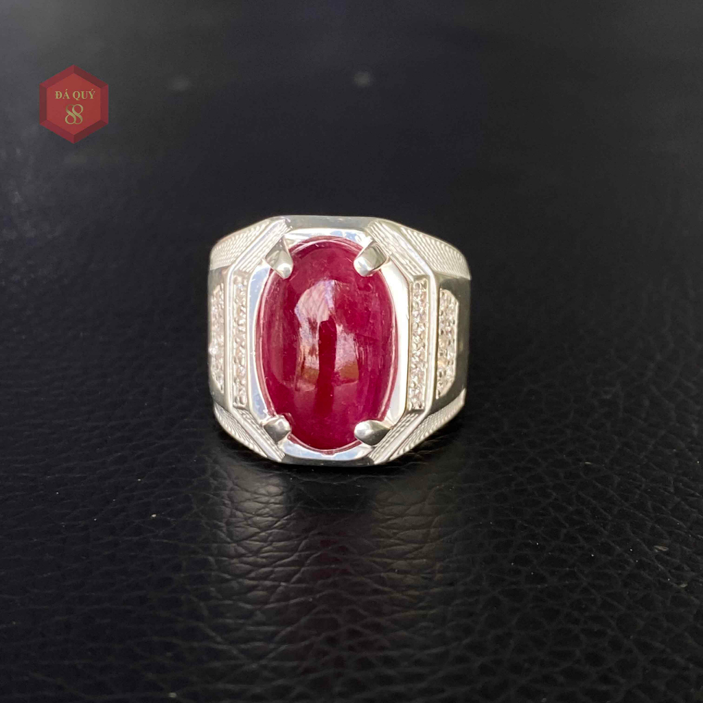 Nhẫn Nam Đá Ruby Tự Nhiên Yên Bái Mài Sống Đỏ Đậm May Mắn