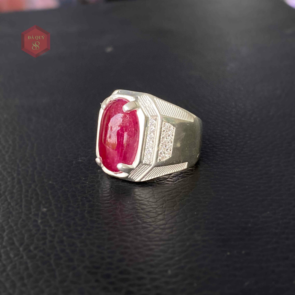 Nhẫn Nam Đá Ruby Tự Nhiên Yên Bái Mài Sống Đỏ Đậm May Mắn