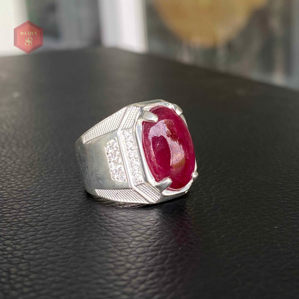 Nhẫn Nam Đá Ruby Tự Nhiên Yên Bái Mài Sống Đỏ Đậm May Mắn