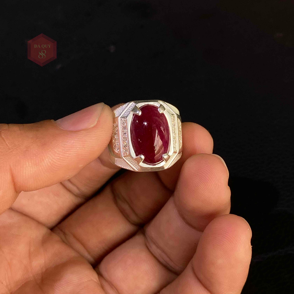 Nhẫn Nam Đá Ruby Tự Nhiên Yên Bái Mài Sống Đỏ Đậm May Mắn