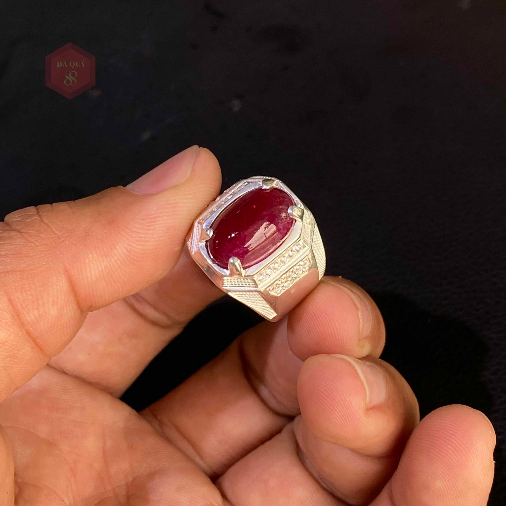 Nhẫn Nam Đá Ruby Tự Nhiên Yên Bái Mài Sống Đỏ Đậm May Mắn