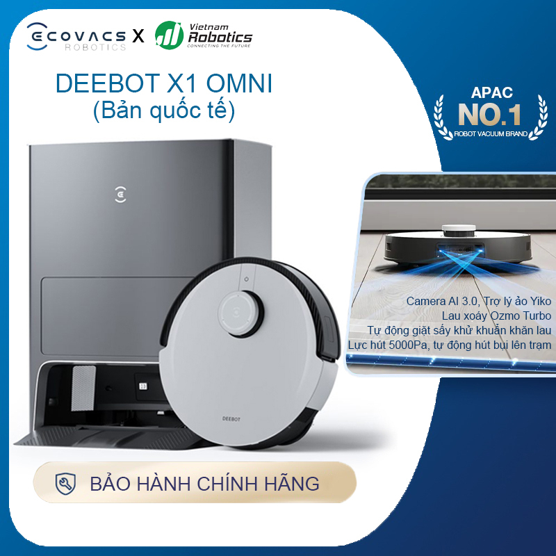 Robot hút bụi lau nhà Ecovacs Deebot X1 Omni - Xám đen Bản Quốc tế - App Tiếng Việt, hàng chính hãng full VAT