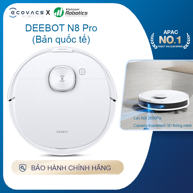 Robot hút bụi lau nhà Ecovacs Deebot N8 Pro - Trắng Bản Quốc tế - App Tiếng Việt, hàng chính hãng full VAT