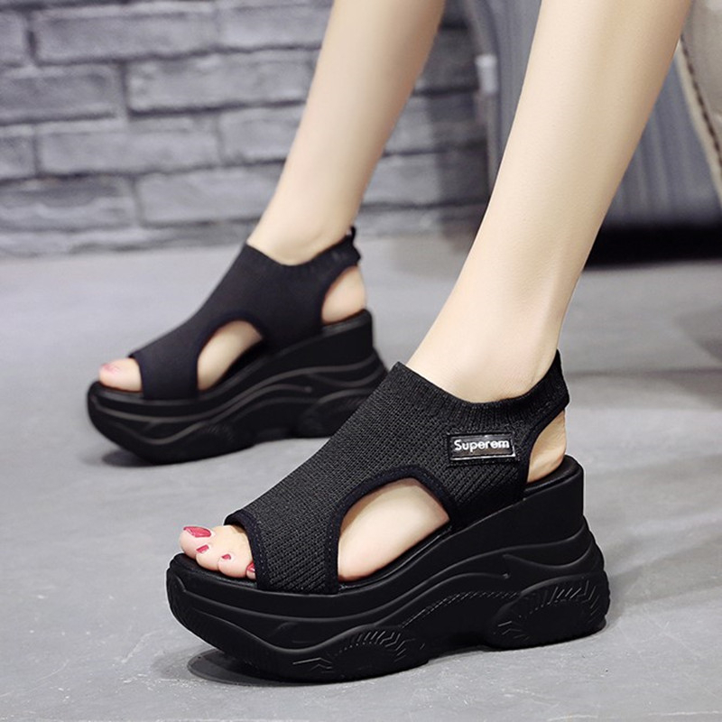 Sandal đế xuồng 9CM X395 chất len thun co giãn