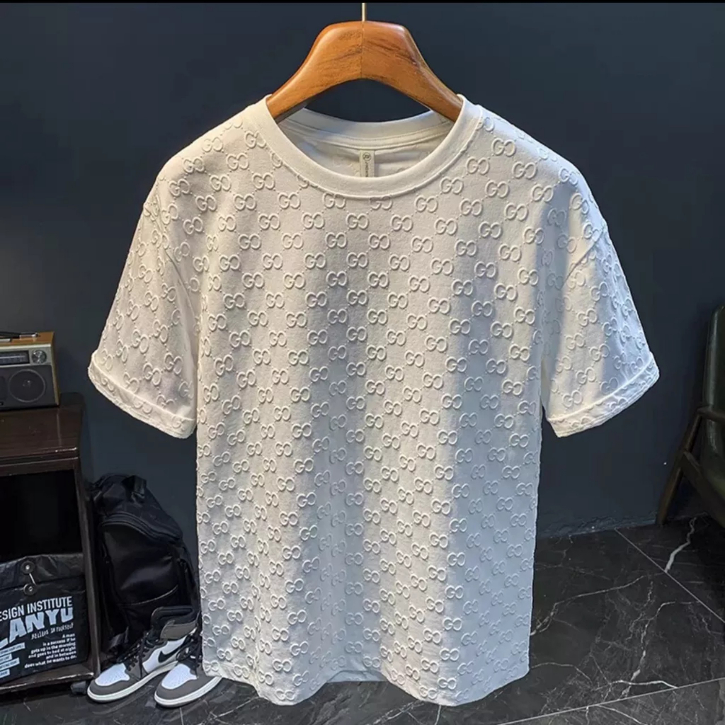 Áo Thun Dập Nổi Logo GG Di ơ L.V chất cotton thoáng mát thấm hút dáng rộng Nam Nữ