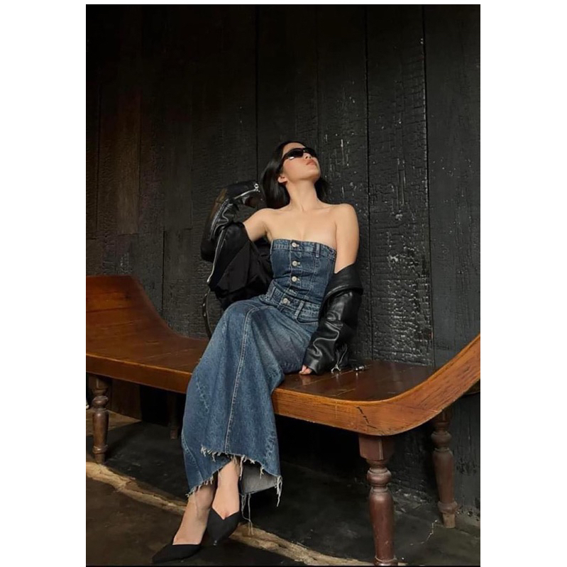 Đầm maxi quây denim váy Zara xuất V069