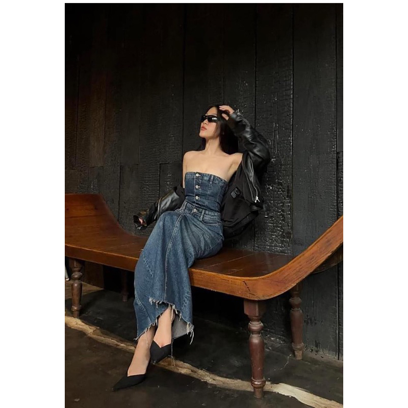 Đầm maxi quây denim váy Zara xuất V069