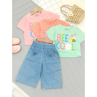 Set jean cho bé, quần jean áo thun cotton bee cool cho bé gái từ 10-45kg - nbsg8999