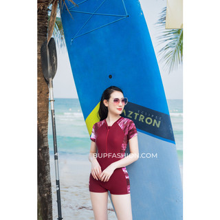 1p060 bikini 1 mảnh màu đỏ kẻ sọc