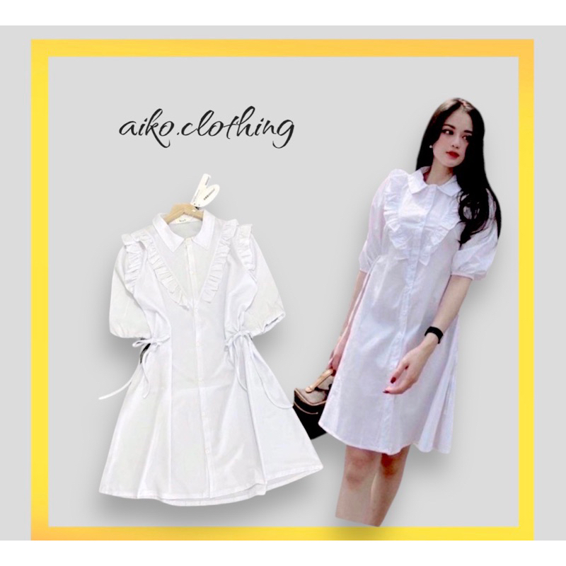 Đầm sơ mi trắng thắt eo