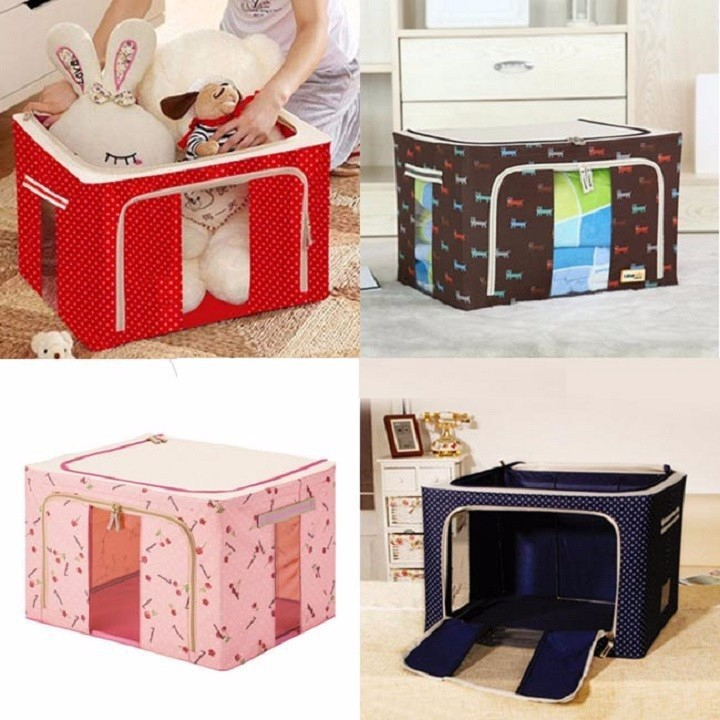 THÙNG VẢI ĐỰNG QUẦN ÁO KHUNG THÉP SIÊU BỀN LOẠI TO CHỐNG ẨM MỐC, CHỐNG THẤM NƯỚC, MỐI MỌT, CÓ KÉO KHÓA