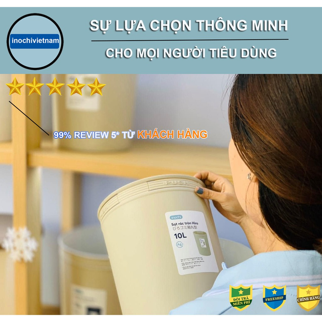 Thùng rác nhựa tròn Hiro Inochi thùng rác mini thông minh làm sọc rác văn phòng, khách sạn