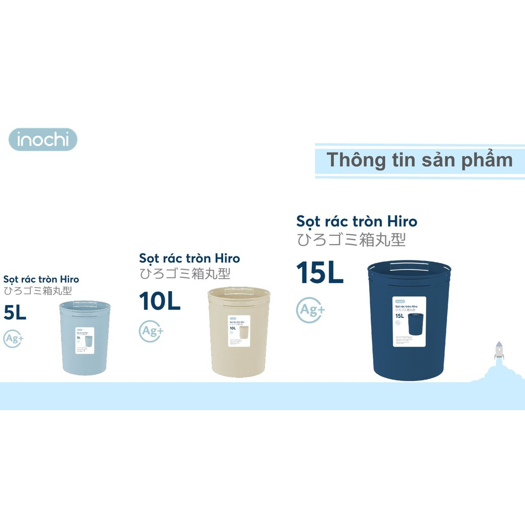 Thùng rác nhựa tròn Hiro Inochi thùng rác mini thông minh làm sọc rác văn phòng, khách sạn