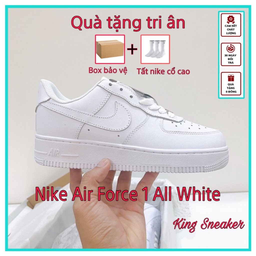 Giày Nike_Air Force 1 All White, AF1 trắng Full, giày thể thao nam nữ cổ thấp, đế air tăng chiều cao, bản Best tặng tất