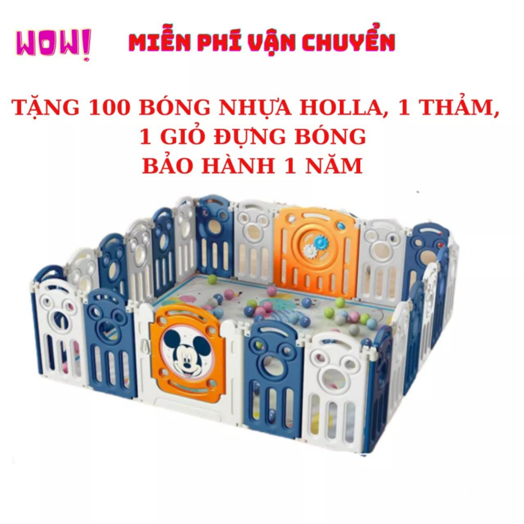 Bộ quây cũi MommyKids Minh Chau , mẫu micky, Gấu gấp gọn chất liệu nhựa nguyên sinh