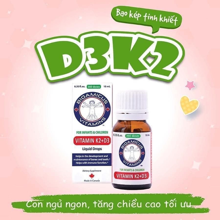 BIOAMICUS Vitamin D3K2 - MK7 - Giúp bé hấp thu tối đa canxi