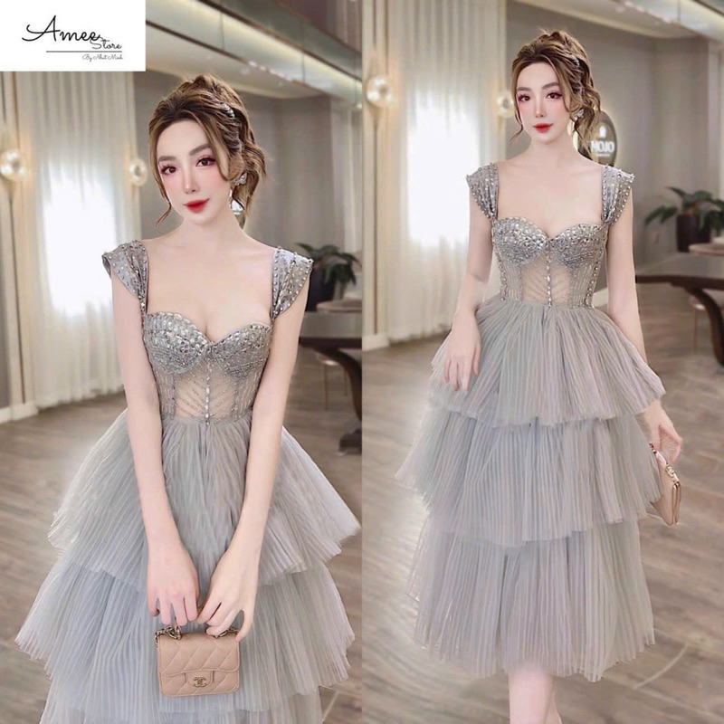 MS1454V ĐẦM XOÈ TẦNG DẬP LY full  size S/M/L/XL