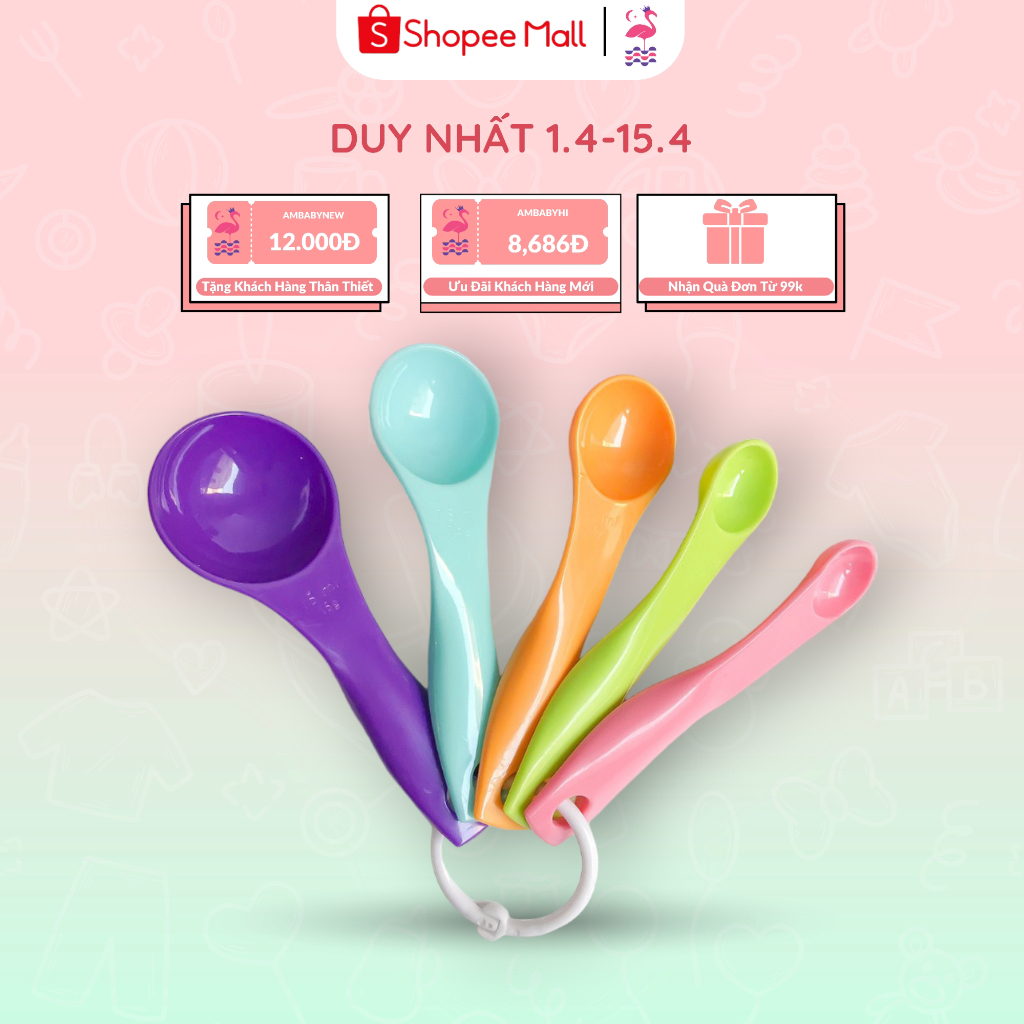 Set 5 Thìa Đong Định Lượng Ấm Baby Dụng Cụ Làm Bánh Và Chế Biến Đồ Ăn Dặm Cho Bé Ấm Gift Decor