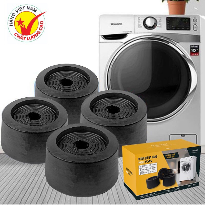 Set 4 cái chân đế cao su đặc chống rung lắc, va đập, trơn trượt cho máy giặt, tủ lạnh, bàn ghế, thiết bị điện poki